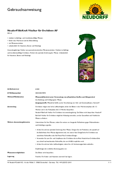 Neudorff BioKraft Vitalkur für Orchideen AF Gebrauchsanweisung