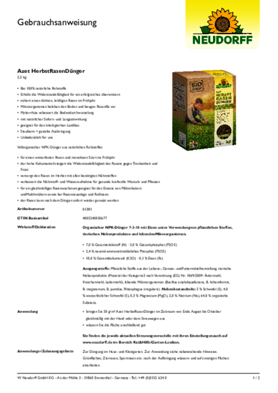 Azet HerbstRasenDünger Gebrauchsanweisung