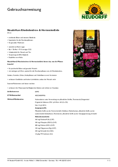 NeudoHum Rhododendron- & HortensienErde Gebrauchsanweisung