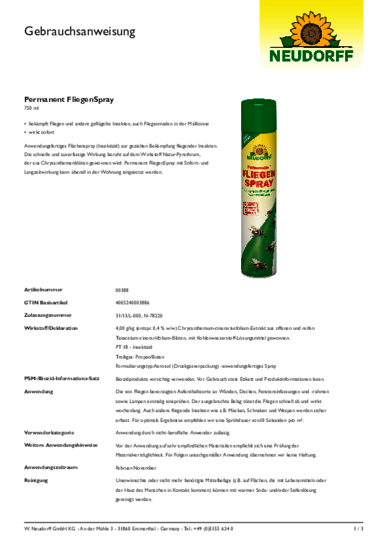 Permanent FliegenSpray Gebrauchsanweisung