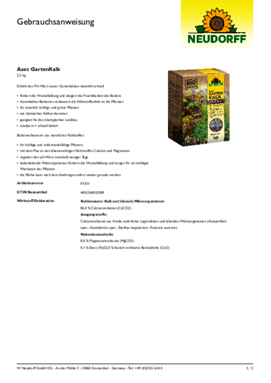 Azet GartenKalk Gebrauchsanweisung