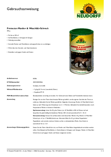 Protectan Marder- & Waschbär-Schreck Gebrauchsanweisung